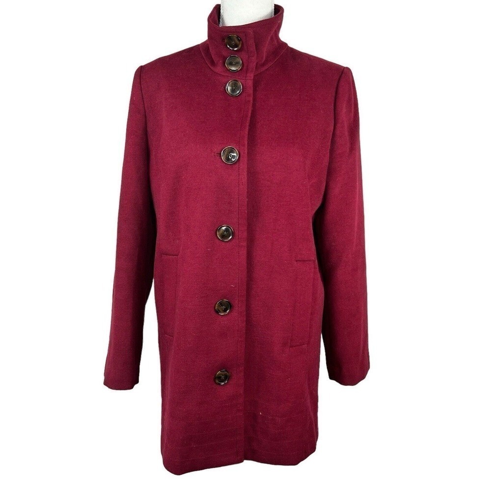 Lands' End Red Stand Collar Button Down Coat Jacket Size 8P Car Coat